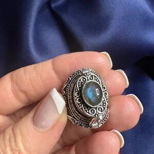 Ring Poison Ring Silver Genuine Labradorite Healing Gemstone Statement